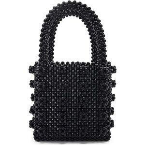 Chic Black Beaded Handbag with Crystal Pearls - Perfect Tote for Women